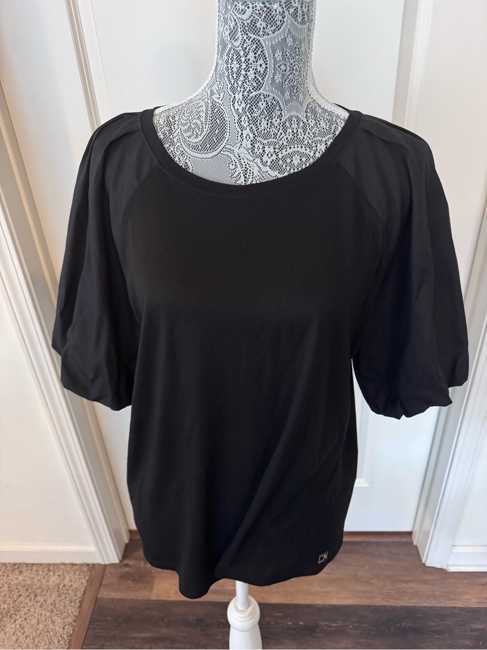 Calvin Klein Black Puff-Sleeve Short Sleeve Top